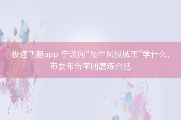 极速飞艇app 宁波向“最牛风投城市”学什么，市委布告率团磨练合肥